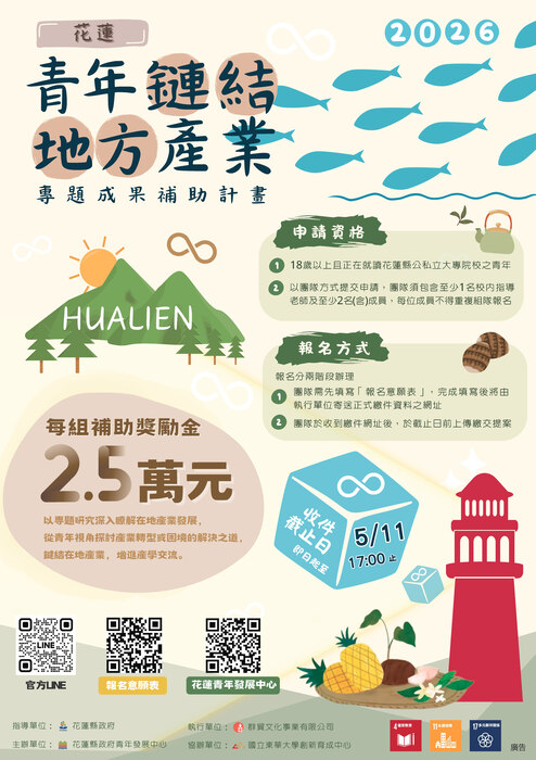 【活動轉知】3月10日中午【花蓮青年鏈結地方產業專題成果補助計畫】說明會圖片
